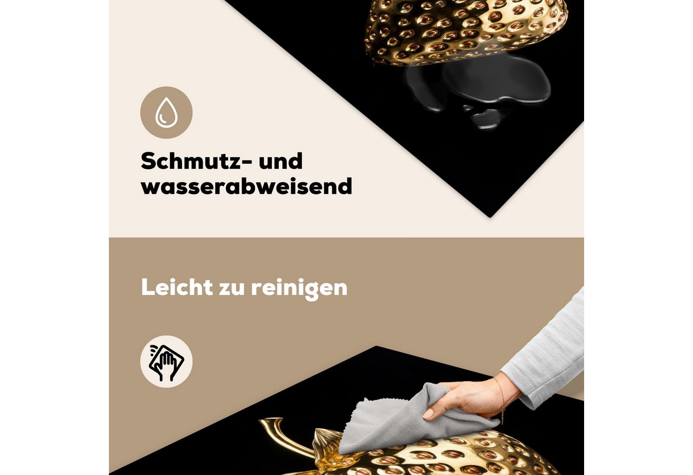 MuchoWow Herd-Abdeckplatte Erdbeere - Gold - Schwarz - Chrom, Vinyl, (1 tlg), Küche Herdabdeckung Ceranfeld Induktionsfeld Vinyl, 60x60 cm Bild 2