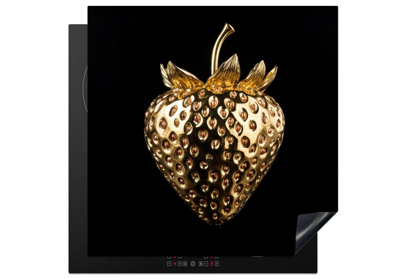 MuchoWow Herd-Abdeckplatte Erdbeere - Gold - Schwarz - Chrom, Vinyl, (1 tlg), Küche Herdabdeckung Ceranfeld Induktionsfeld Vinyl, 60x60 cm Bild 4