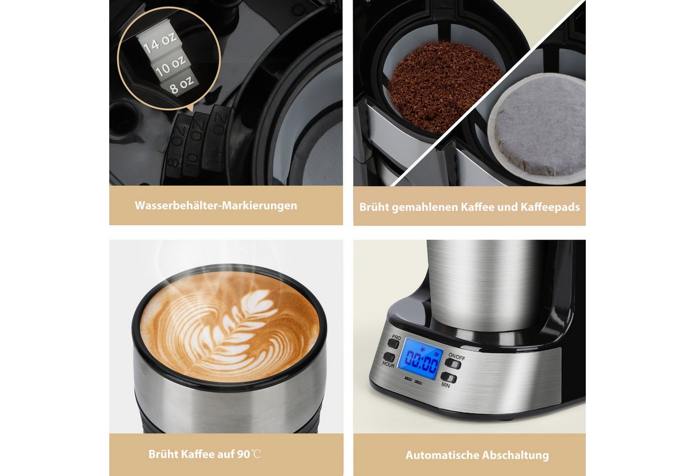 Aigostar Filterkaffeemaschine, Abnehmbarer Filter, 750W, 420 ml, Mit 24h-Timer, LCD-Anzeige, AutoClean-Funktion Bild 2
