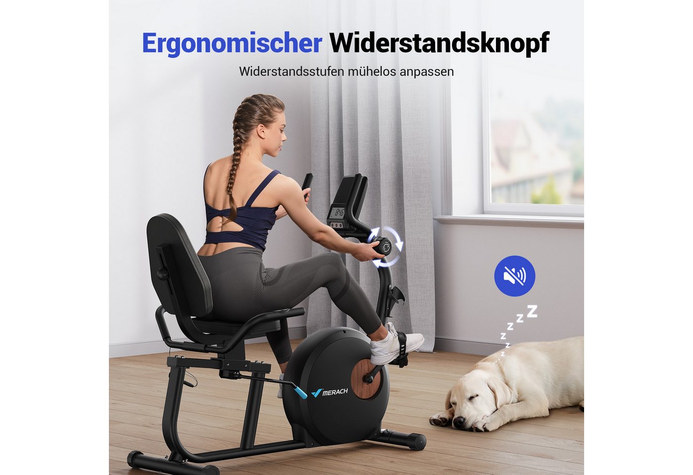 MERACH Liege-Heimtrainer Fahrrad für Zuhause, 8 Widerstandsstufen (mit Bluetooth, Exklusiver App, Kinomap Kompatibel, LCD-Display, Herzfrequenzsensor, verstellbarer Rückenlehne, Tablet-Halter, leise), Liegerad mit Magnetwiderstand, Beintrainer bis 158kg, sanfter Sitz Bild 3