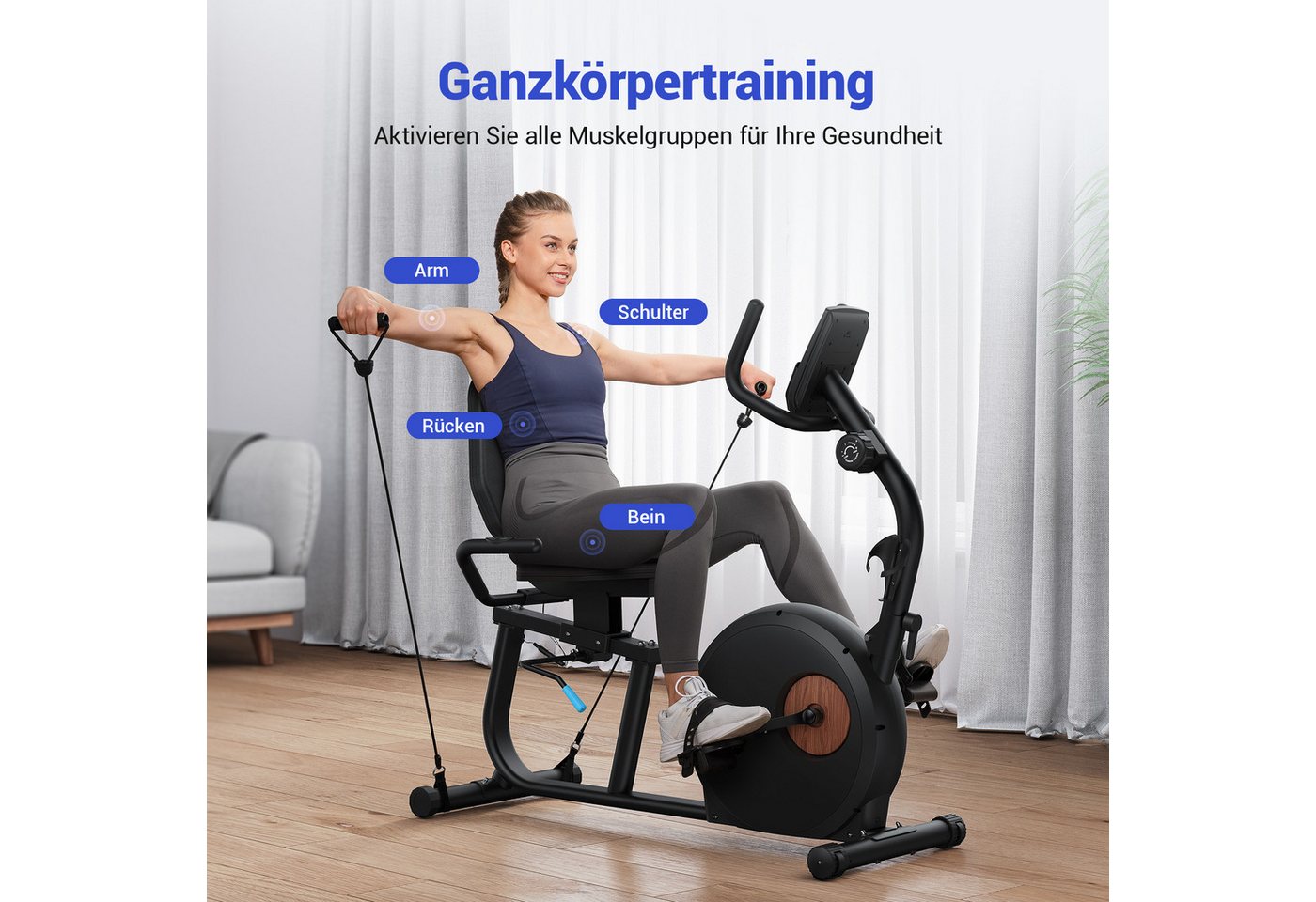 MERACH Liege-Heimtrainer Fahrrad für Zuhause, 8 Widerstandsstufen (mit Bluetooth, Exklusiver App, Kinomap Kompatibel, LCD-Display, Herzfrequenzsensor, verstellbarer Rückenlehne, Tablet-Halter, leise), Liegerad mit Magnetwiderstand, Beintrainer bis 158kg, sanfter Sitz Bild 4