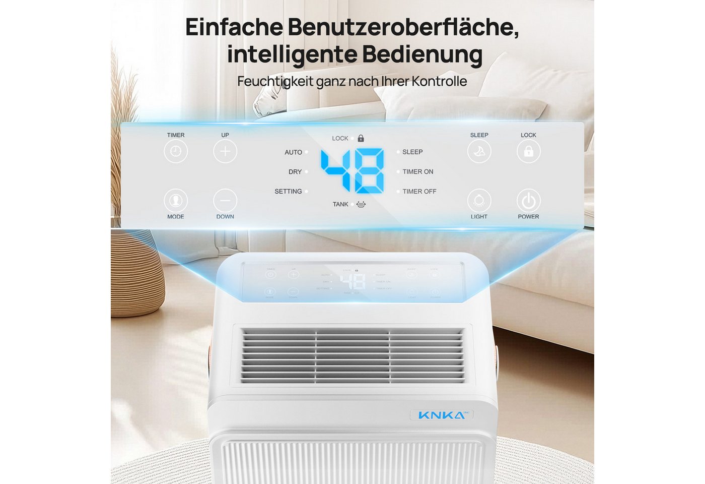 KNKA PRO Luftentfeuchter Luftentfeuchter Elektrisch Gegen Schimmel & Nässe, für 250 m³ Räume, Entfeuchtung 25 l/Tag, Tank 4 l, Timer,Wäschetrocknung,Schlafmodus Bild 3