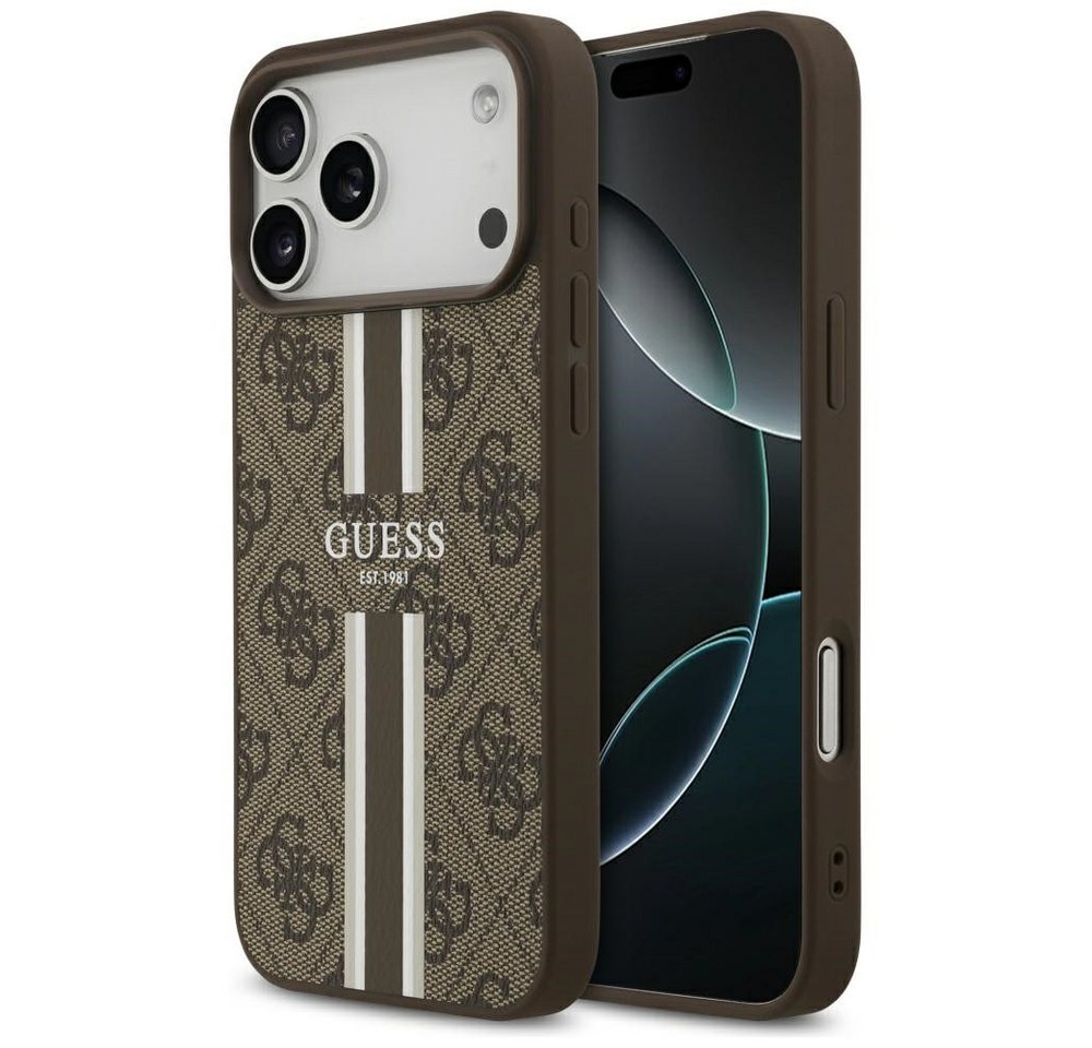 Guess Handyhülle Case iPhone 17 Pro Max MagSafe Kunstleder braun Logo Streifen 6,9 Zoll, Kantenschutz Bild 2
