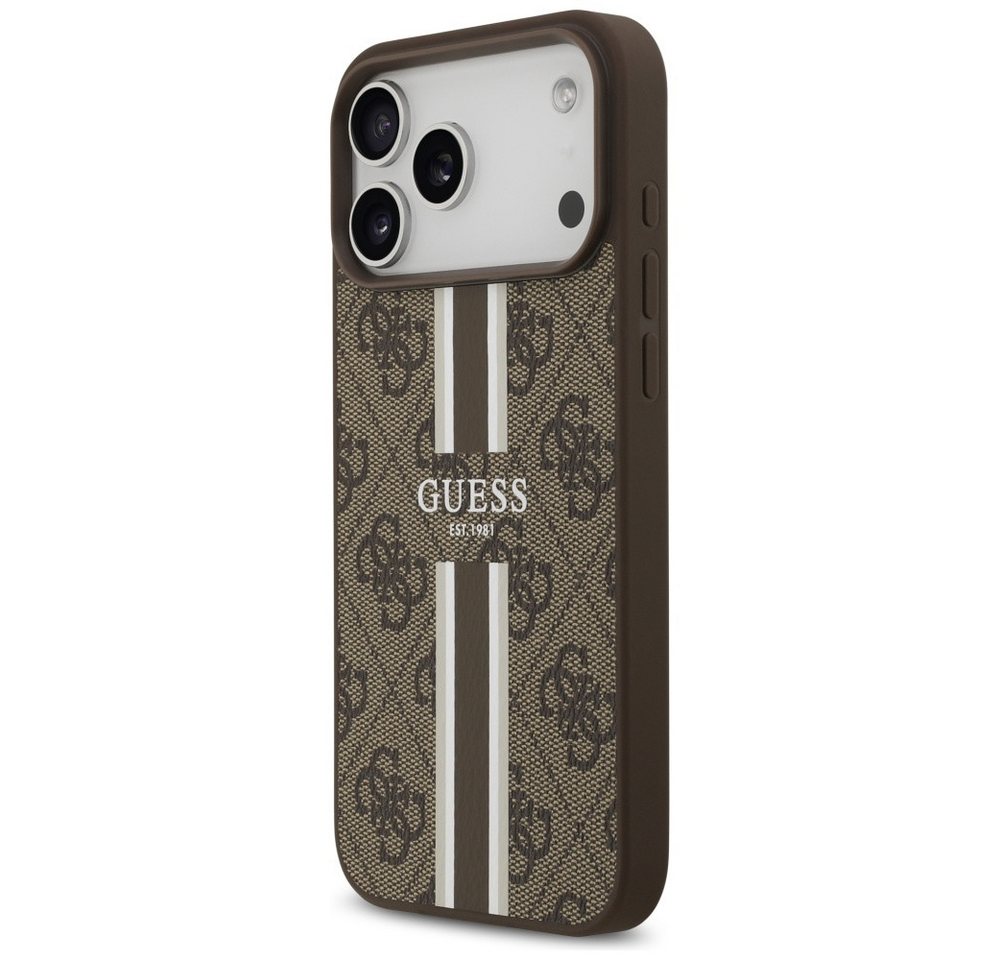 Guess Handyhülle Case iPhone 17 Pro Max MagSafe Kunstleder braun Logo Streifen 6,9 Zoll, Kantenschutz Bild 4