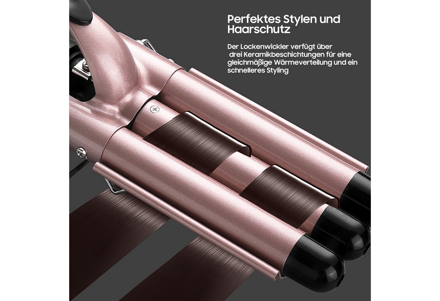 AIMAX Lockenstab Lockenstab Set 5-in-1 mit Welleneisen & 3 Fässern, Turmalin-Keramik, mit Wechselkopf