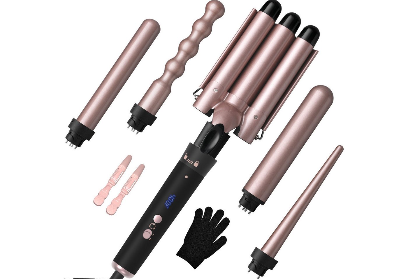 AIMAX Lockenstab Lockenstab Set 5-in-1 mit Welleneisen & 3 Fässern, Turmalin-Keramik, mit Wechselkopf Bild 4