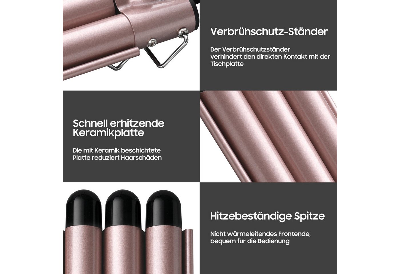 AIMAX Lockenstab Lockenstab Set 5-in-1 mit Welleneisen & 3 Fässern, Turmalin-Keramik, mit Wechselkopf Bild 5