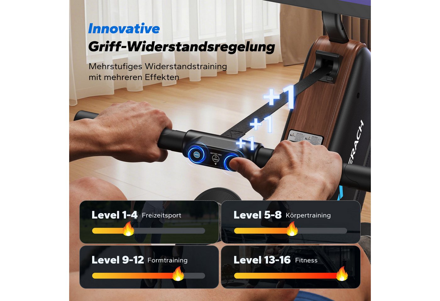 MERACH Rudergerät mit HD-Bildschirm, leise mit 16 Magnet-Widerstandsstufen (HD-Display, Rudermaschine mit Bluetooth, faltbar, platzsparend, 1-tlg., Kompatibel mit Kinomap, Tablet- und Flaschenhalter, mit Merach APP), automatischer Magnetwiderstand, einfache Montage, bis 158 kg