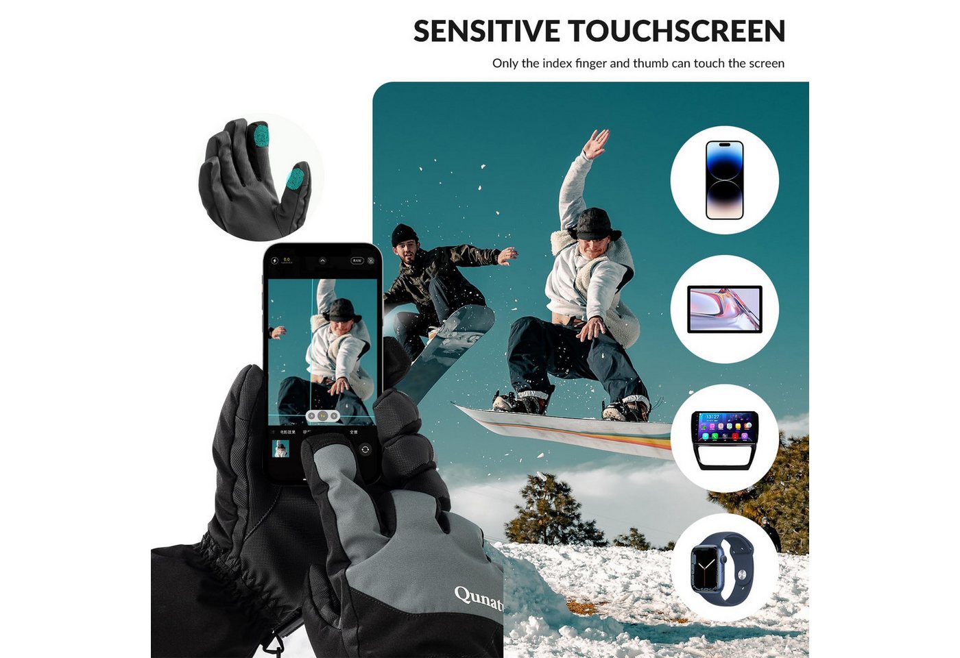 ROCKBROS Skihandschuhe Winterhandschuhe wasserdichte Winddichte Touchscreen für Winter-Sports Tragbar & verstellbare Ärmelbündchen Bild 2