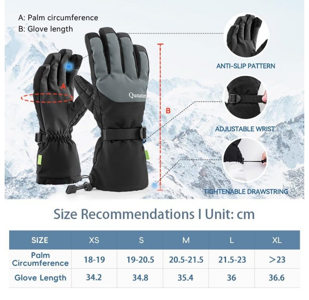 ROCKBROS Skihandschuhe Winterhandschuhe wasserdichte Winddichte Touchscreen für Winter-Sports Tragbar & verstellbare Ärmelbündchen Bild 4
