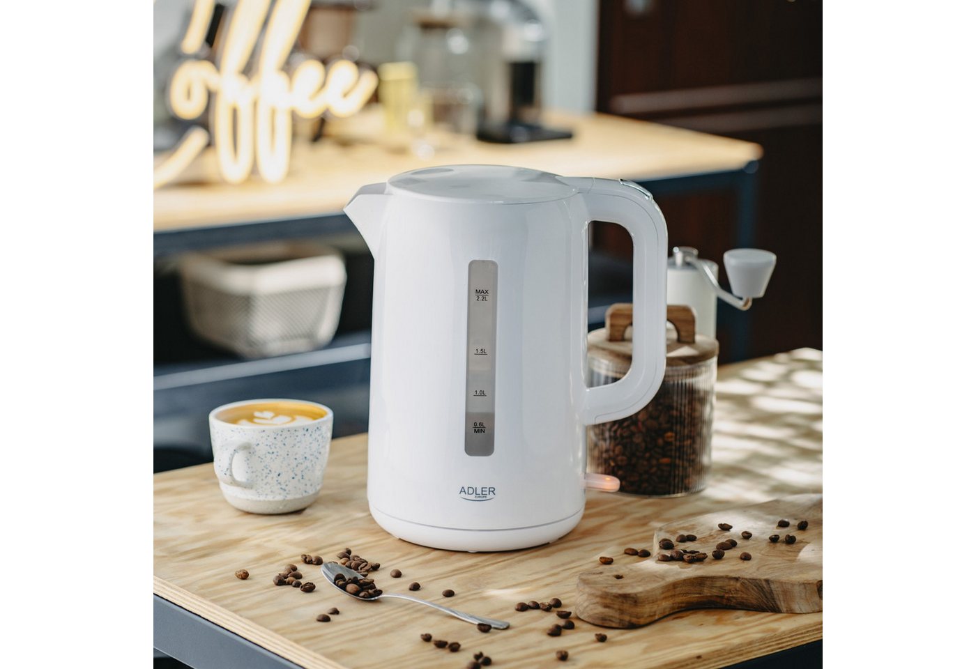 Adler Wasserkocher AD 1368 Wasserkocher 2,2 L, 2200 W, 360° drehbar - Weiß, 2,2 l, 2200 W Bild 4