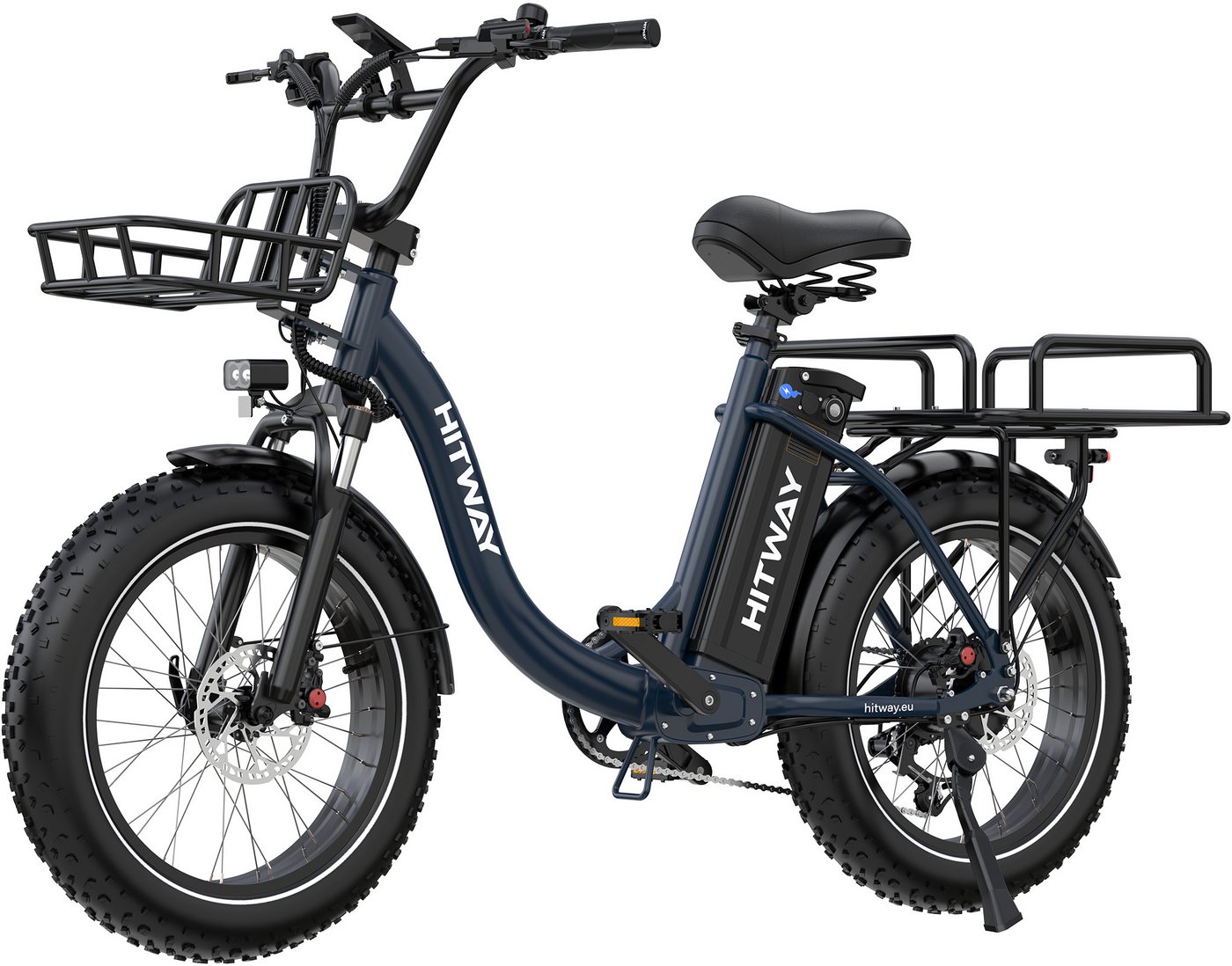 HITWAY E-Bike Cityrad 20*4,0 zoll Lasten-Elektrofahrrad mit 48V27Ah Akku, bis zu 160 km, 7 Gang shimano shimano Schaltwerk, Kettenschaltung, Heckmotor, 1296 Wh, E-BIKE mit 2 Körben, NFC,APP, StVZO Bild 3