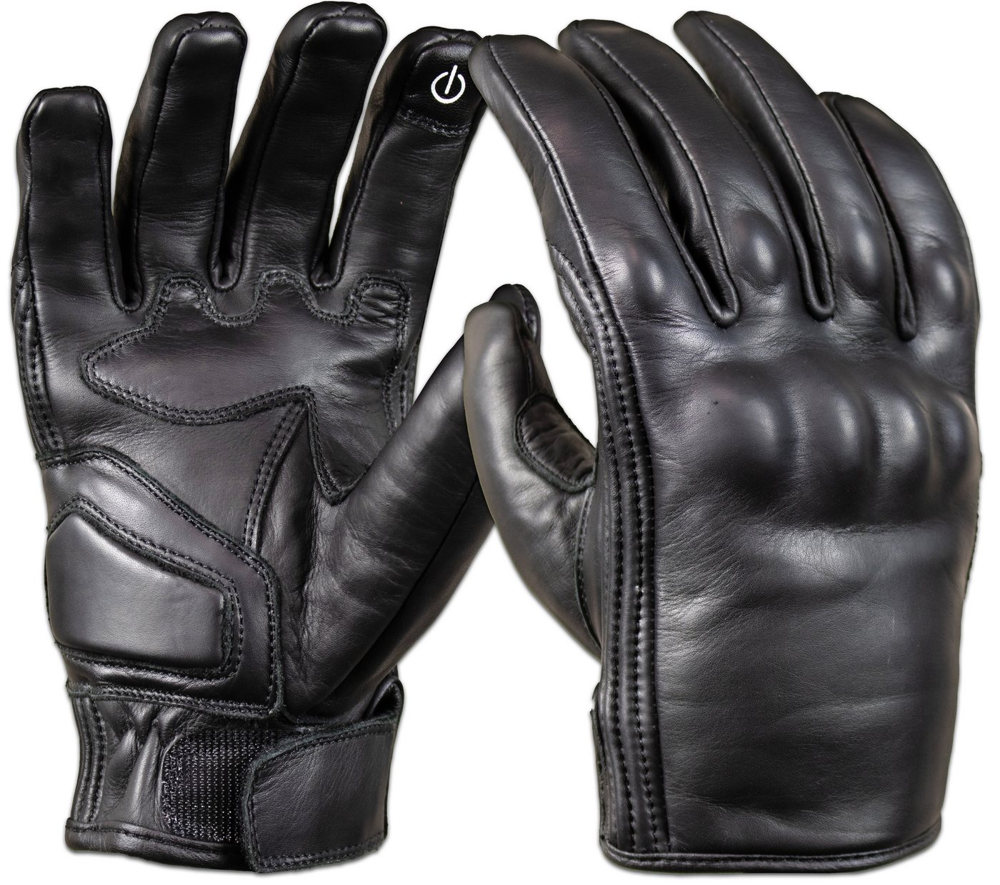 MDM Motorradhandschuhe Herren Motorrad Lederhandschuh mit Vollschutz & Komfortpolster (1 Paar Motorradhandschuhe) Echtes, besonders abriebfestes Rindsleder in cleanem Full-Black-Design Bild 2