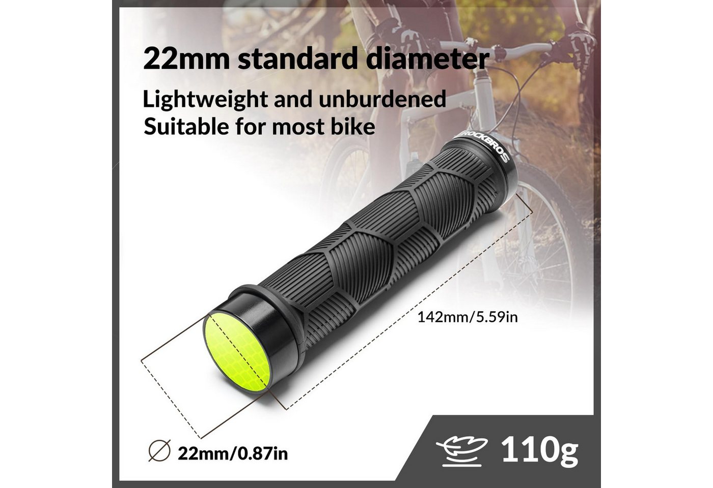 ROCKBROS Fahrradlenkergriff Gummi Lenkergriffe Aluminium Lock-On Design (für 22,2mm Lenke), mit Reflektierend Bild 3