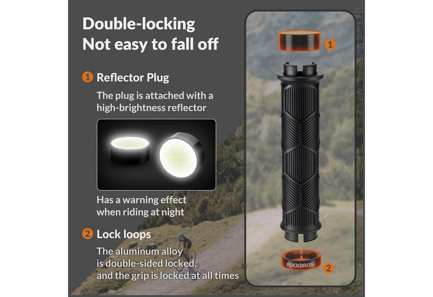 ROCKBROS Fahrradlenkergriff Gummi Lenkergriffe Aluminium Lock-On Design (für 22,2mm Lenke), mit Reflektierend Bild 5