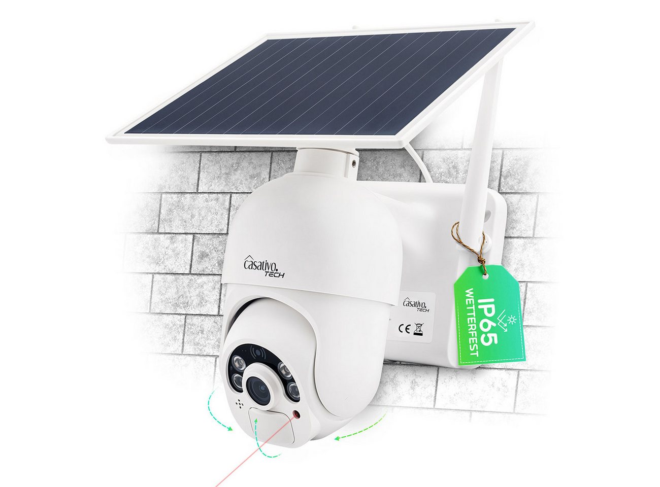 Casativo Überwachungskamera Überwachungskamera, solarbetrieben / kabellos, Pan-Tilt, FullHD (2-tlg., PIR Sensor, Nachtsicht, 2-Wege-Audio/ Video, IP66)