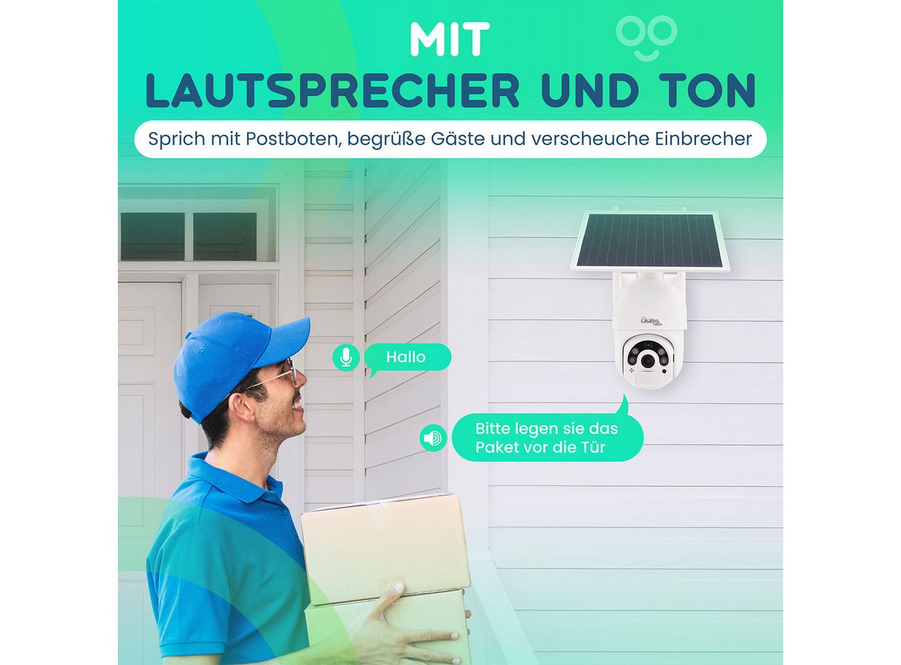 Casativo Überwachungskamera Überwachungskamera, solarbetrieben / kabellos, Pan-Tilt, FullHD (2-tlg., PIR Sensor, Nachtsicht, 2-Wege-Audio/ Video, IP66) Bild 5