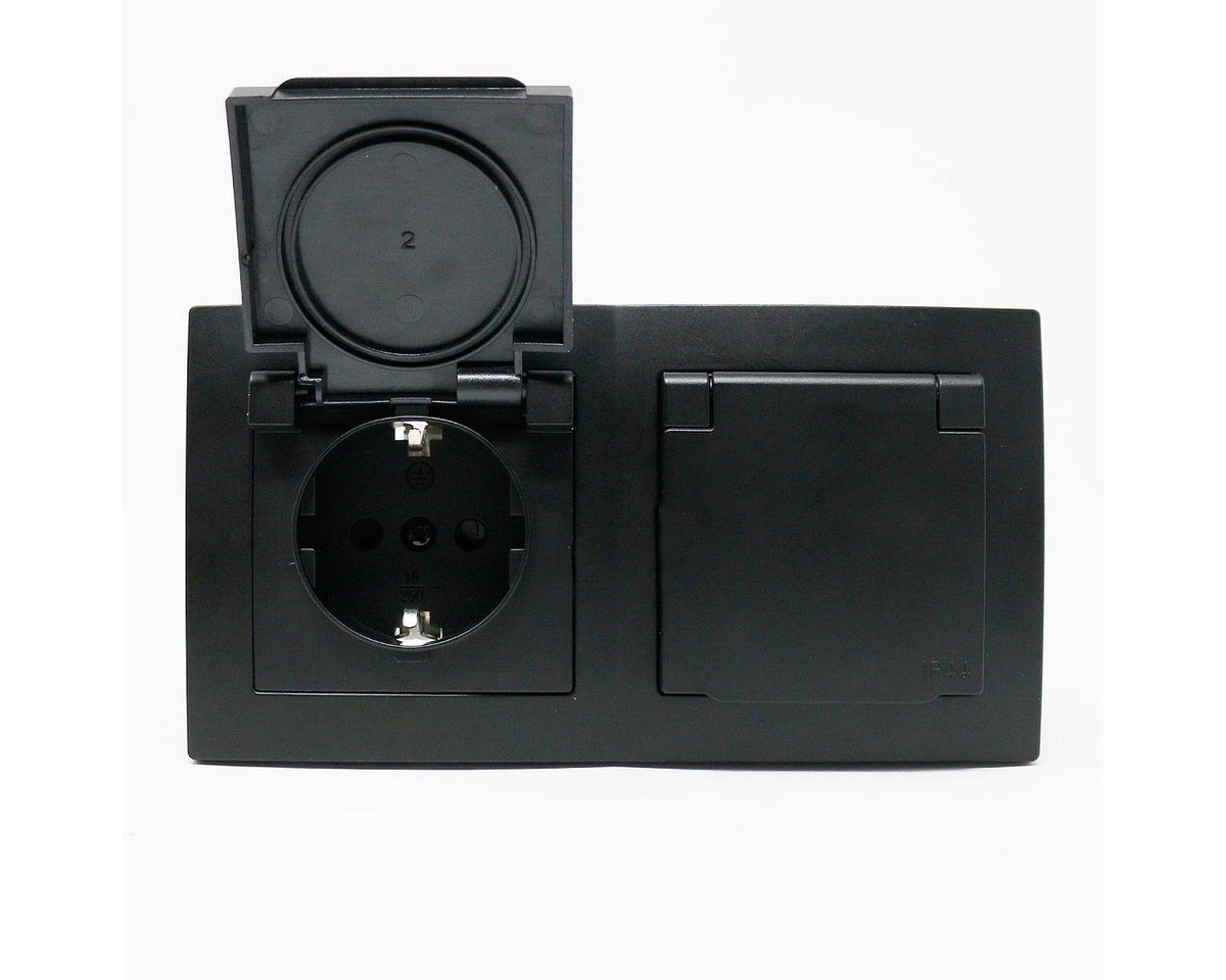 McPower FLAIR 2-fach Steckdose IP44 schwarz, 250V~/16A, UP Unterputzschalter Bild 3