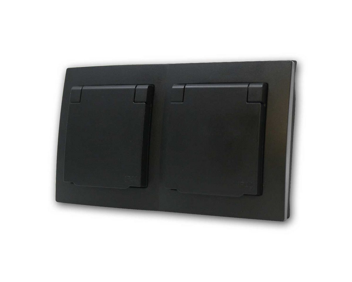 McPower FLAIR 2-fach Steckdose IP44 schwarz, 250V~/16A, UP Unterputzschalter Bild 4