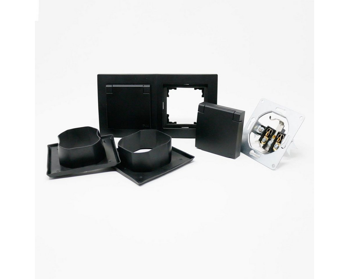 McPower FLAIR 2-fach Steckdose IP44 schwarz, 250V~/16A, UP Unterputzschalter Bild 5