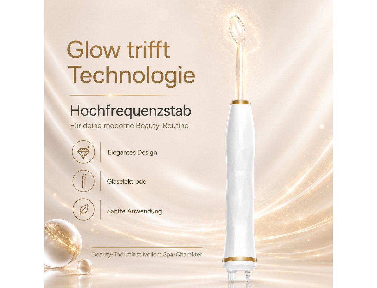 BeautiQ Kosmetikbehandlungsgerät Hochfrequenzstab Darsonval mit 6 Aufsätzen, Reduziert Akne, fördert die Durchblutung und verleiht strahlenden Glow Bild 2