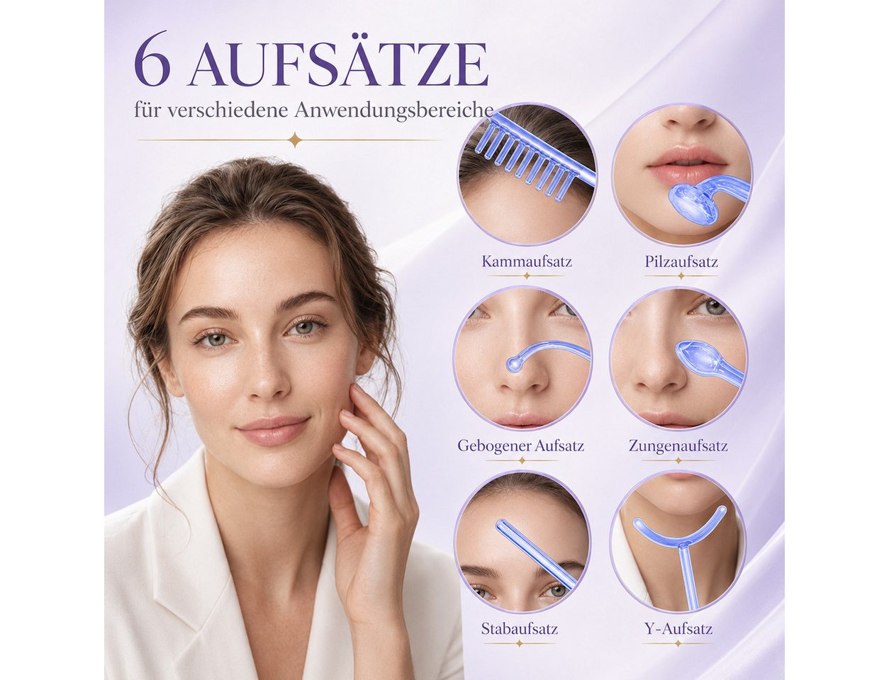 BeautiQ Kosmetikbehandlungsgerät Hochfrequenzstab Darsonval mit 6 Aufsätzen, Reduziert Akne, fördert die Durchblutung und verleiht strahlenden Glow Bild 3