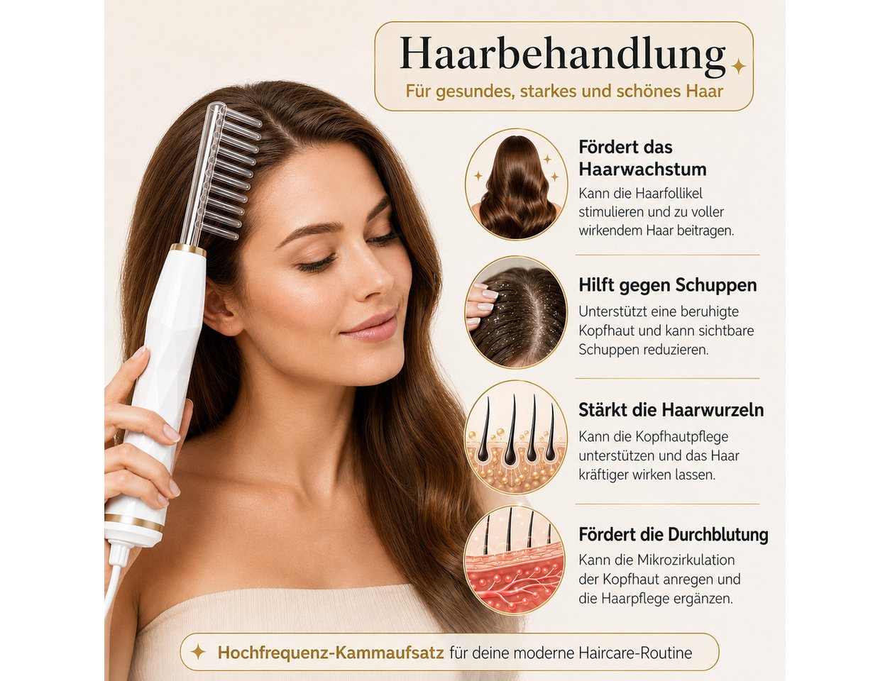 BeautiQ Kosmetikbehandlungsgerät Hochfrequenzstab Darsonval mit 6 Aufsätzen, Reduziert Akne, fördert die Durchblutung und verleiht strahlenden Glow Bild 4
