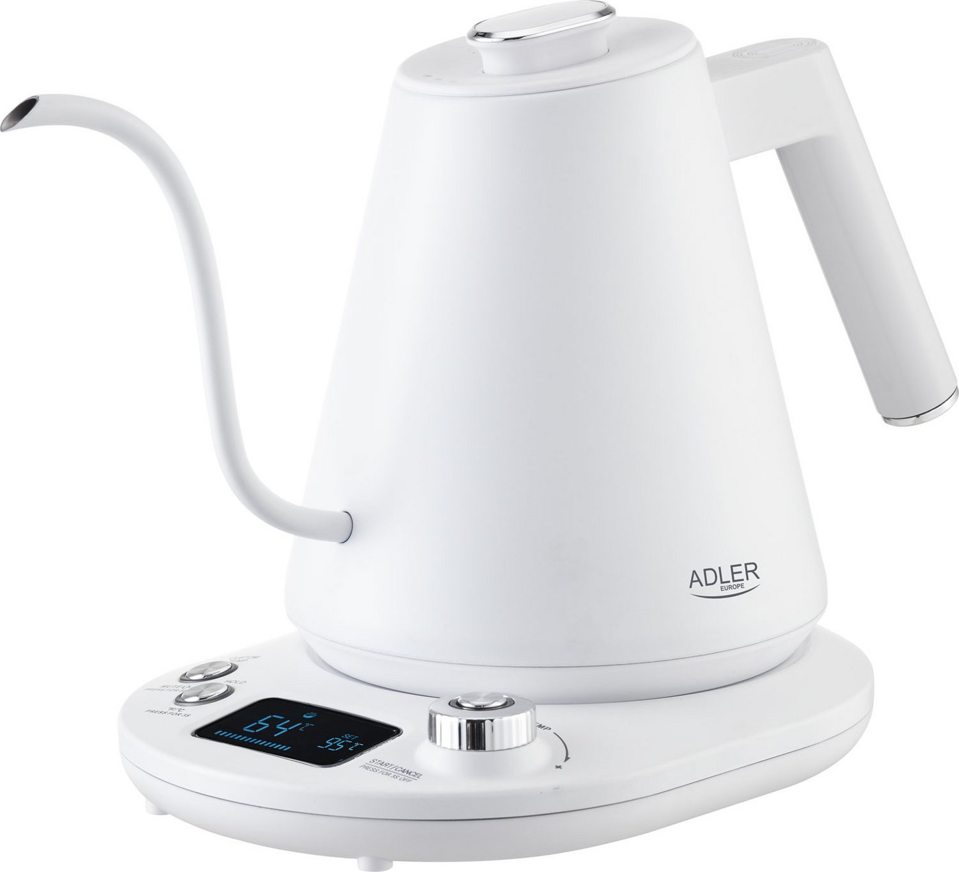 ADLER EUROPE Wasserkocher AD 1349 Schwanenhals Wasserkocher mit Temperatursteuerung 40-100°C, 1 l, 1100 W, Warmhaltefunktion, Edelstahlgehäuse, 360° Basis weiß silber Bild 5