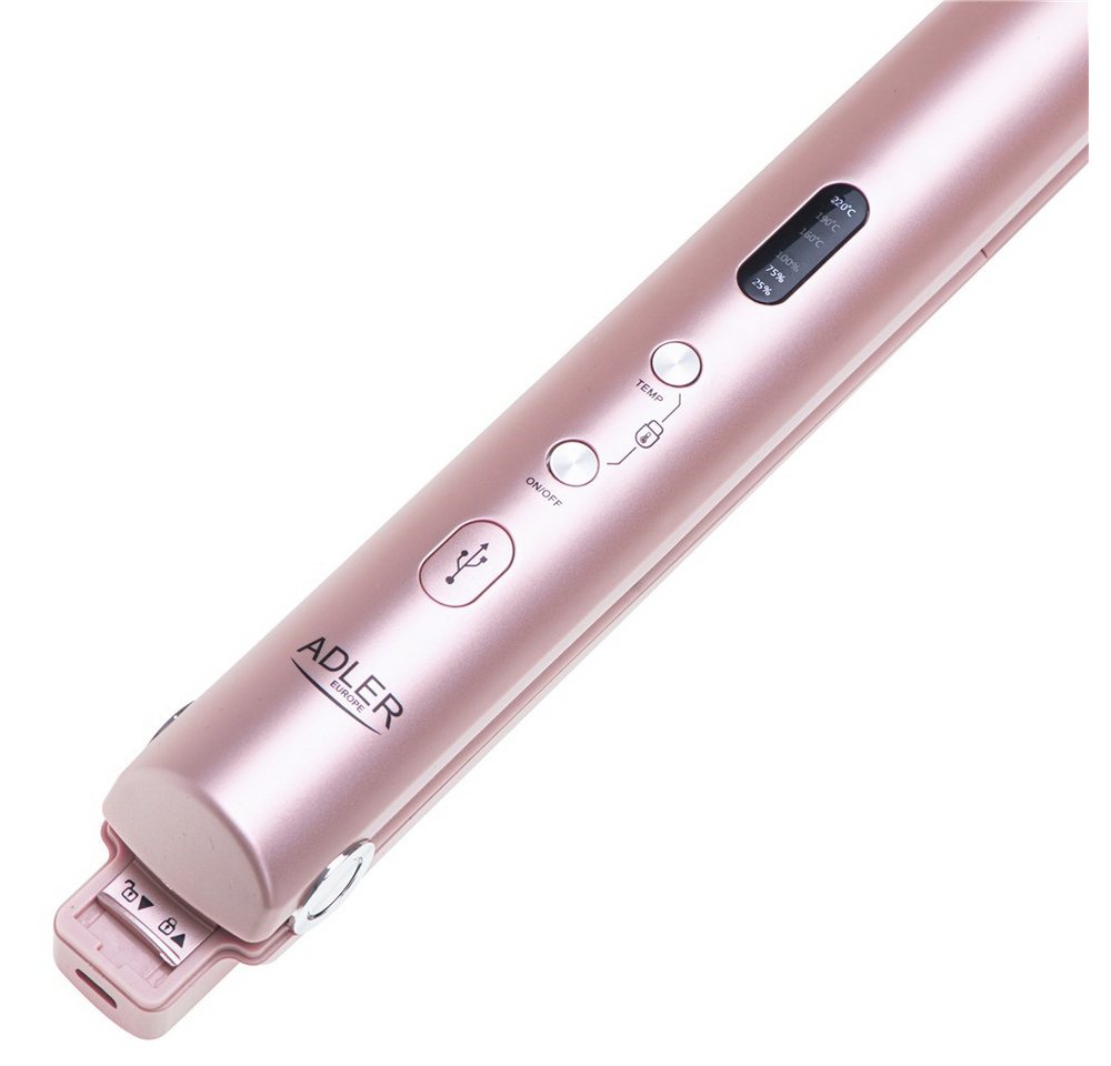 ADLER EUROPE Glätteisen Adler AD 2327p Akku Glätteisen kabellos, USB-C Reise-Haarglätter, Keramik, LED-Display, 3 Temperaturstufen, Aufbewahrungsbeutel, Rosa Bild 5