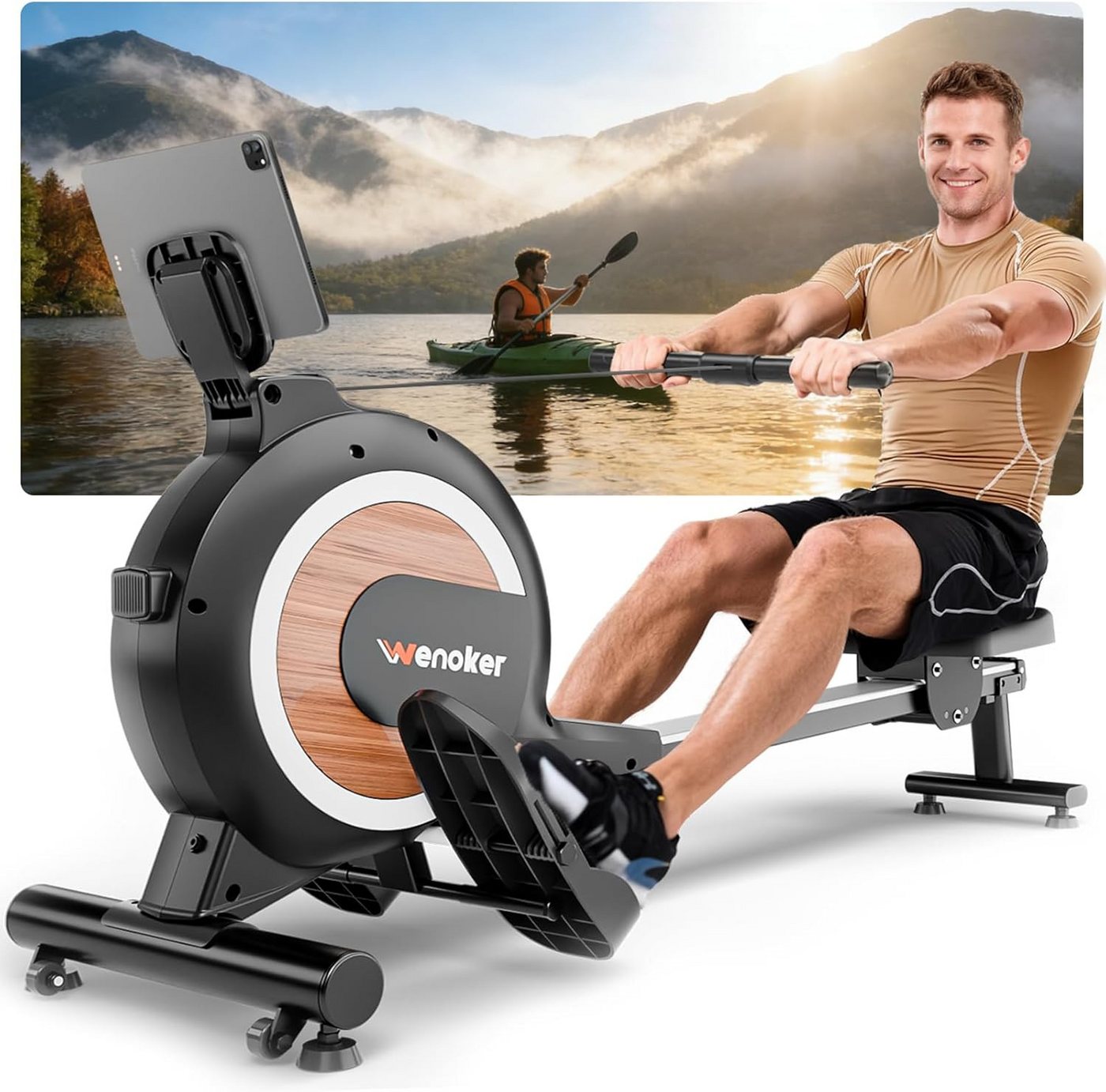 Wenoker Rudergerät Magnetisches Rudergerät mit Bluetooth-App und 16 Widerstandsstufen (Spar-Set, Montagewerkzeug, Rudergerät, Tablet-Halterung, LCD-Display), 16 Widerstandsstufen, App‑Verbindung, leises Magnetwiderstandssystem Bild 4