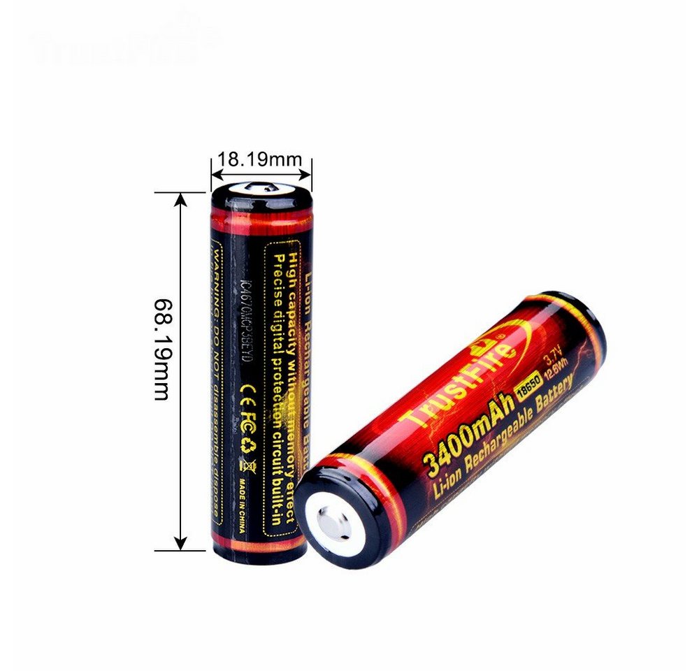 Trustfire Akku 3400 mAh, 18650 Li-Ion Akku 3400mAh Schutzschaltung - wiederaufladbare Batterie Bild 3