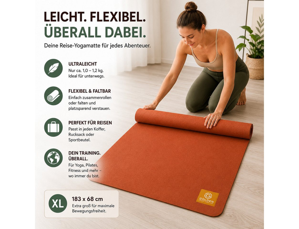 GOLDEN Yogamatte GOLDEN Yogamatte Faltbar rutschfest 1,5mm Dünne Leicht Reise Matte
