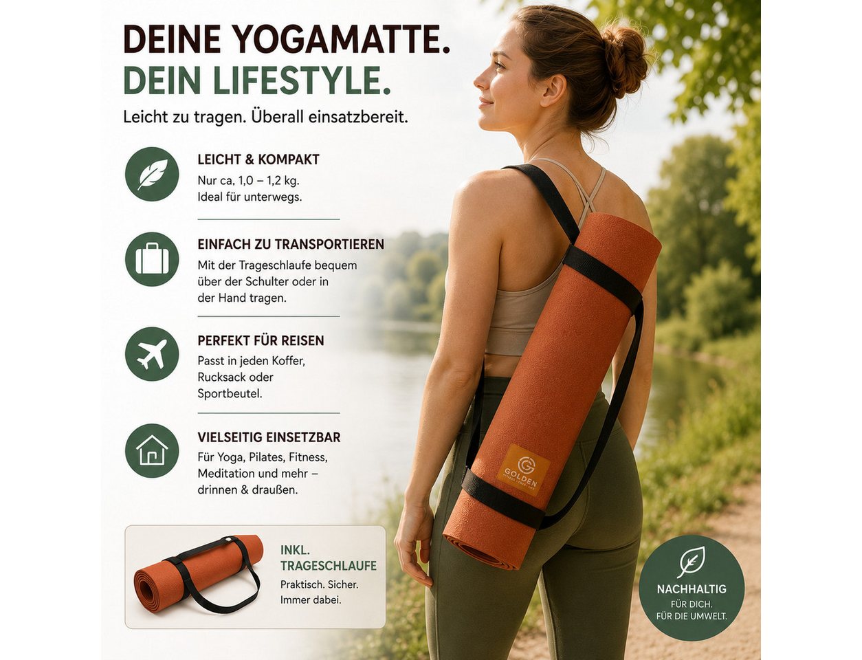 GOLDEN Yogamatte GOLDEN Yogamatte Faltbar rutschfest 1,5mm Dünne Leicht Reise Matte Bild 2