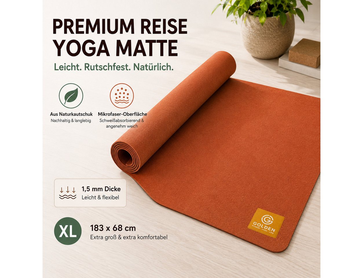 GOLDEN Yogamatte GOLDEN Yogamatte Faltbar rutschfest 1,5mm Dünne Leicht Reise Matte Bild 3