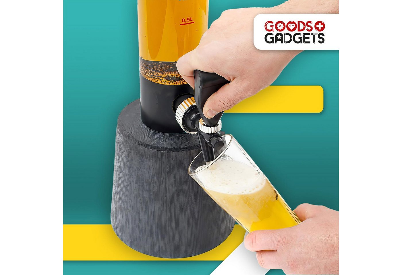 Goods+Gadgets Trinksystem Biersäule mit Zapfhahn Getränkespender Party Fass Bier Tower