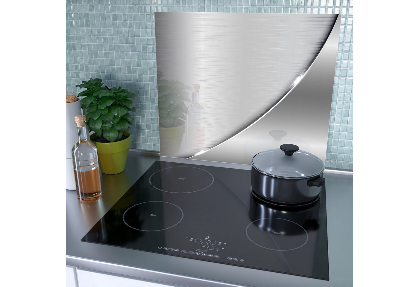 Primedeco Herd-Abdeckplatte Herdabdeckplatte Spritzschutz aus Glas Metallische Form, Glas, (1 tlg) Bild 3