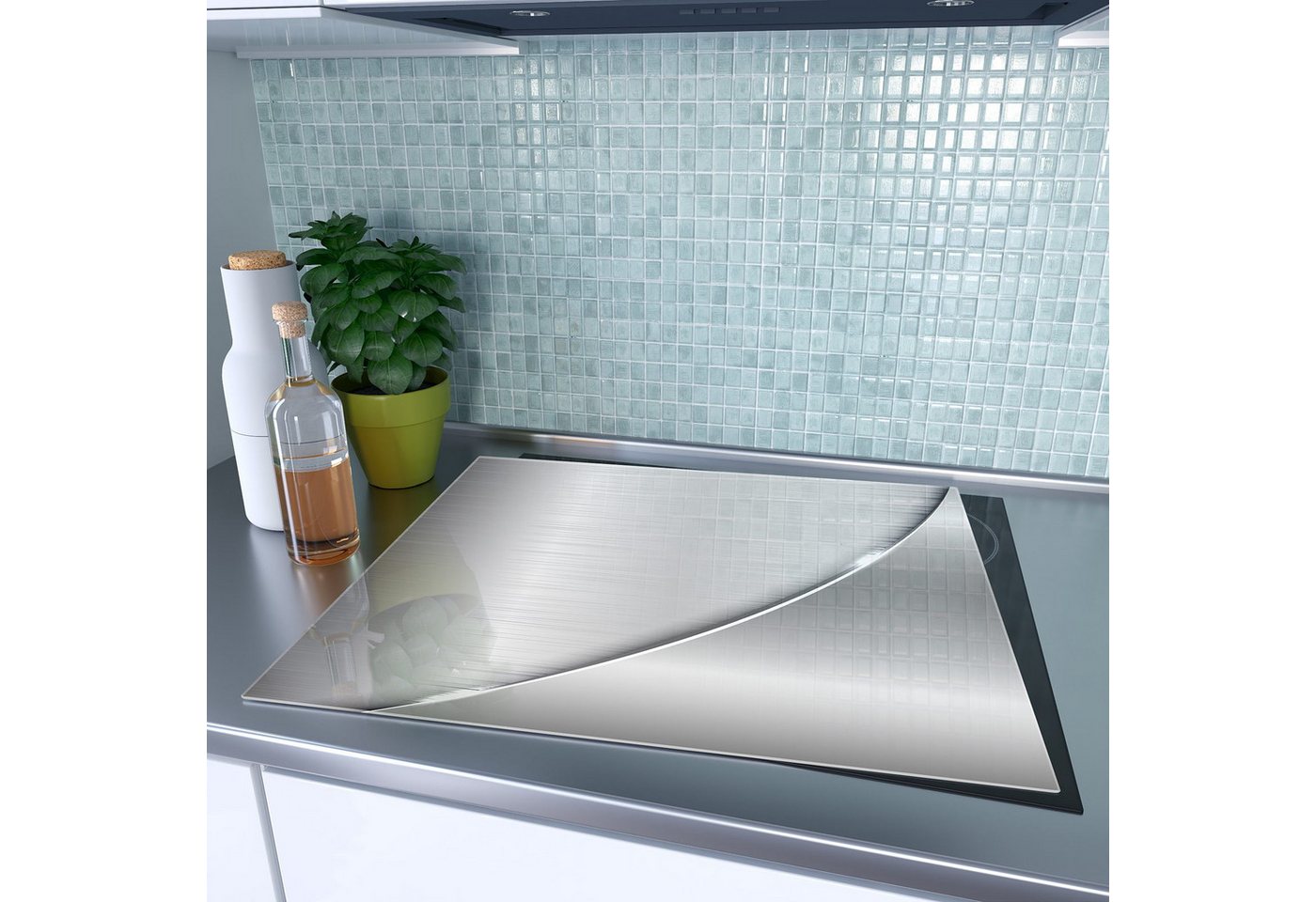 Primedeco Herd-Abdeckplatte Herdabdeckplatte Spritzschutz aus Glas Metallische Form, Glas, (1 tlg) Bild 4