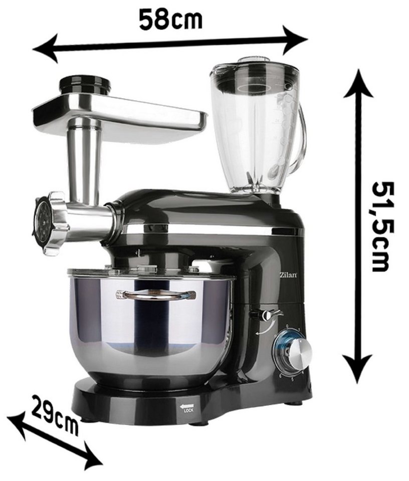 Zilan Küchenmaschine, 1400 W, 5,5 l Schüssel, 3 in 1 (Küchenmaschine+Standmixer+Fleischwolf) Bild 3