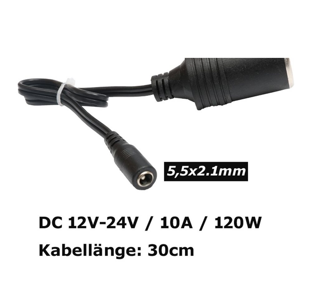 Bolwins Q23C KFZ LKW Netzteil Kabel DC 5.5x2.1mm Buchse auf Zigarettenanzünder Stromkabel, DC 5,5x2,1mm Stecker, Zigarettenanzünder Buchse 21mm (SAE J563) (30 cm), stabile Verbindung, einfache Handhabung Bild 3
