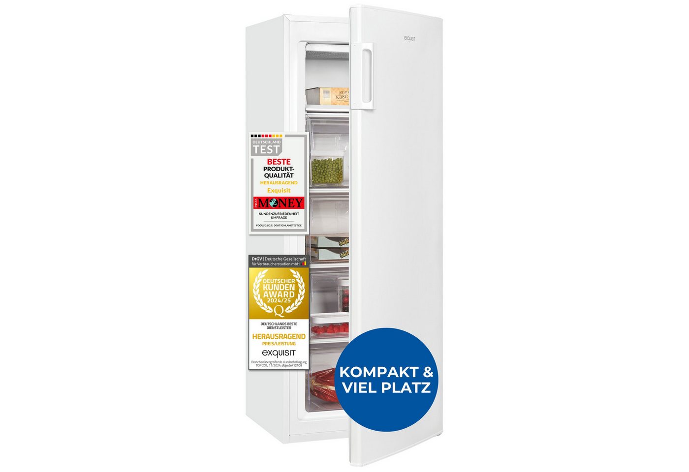 exquisit Gefrierschrank GS5230-H-040E, 142.6 cm hoch, 54.4 cm breit, 4*-Gefrierfach, Türanschlag wechselbar, Höhenverstellbare Füße Bild 5