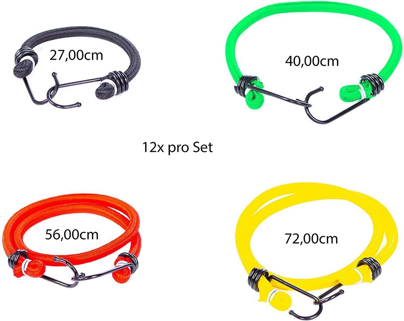 Zamper Spanngurt Expander Spann-Gummis mit Haken - Camping Angeln Trekking & Mehr (Komplett-Set, 12-St., 4x 4 verschiedene Größen) 27, 40, 56 und 72 cm, Verschiedene Farben Bild 2