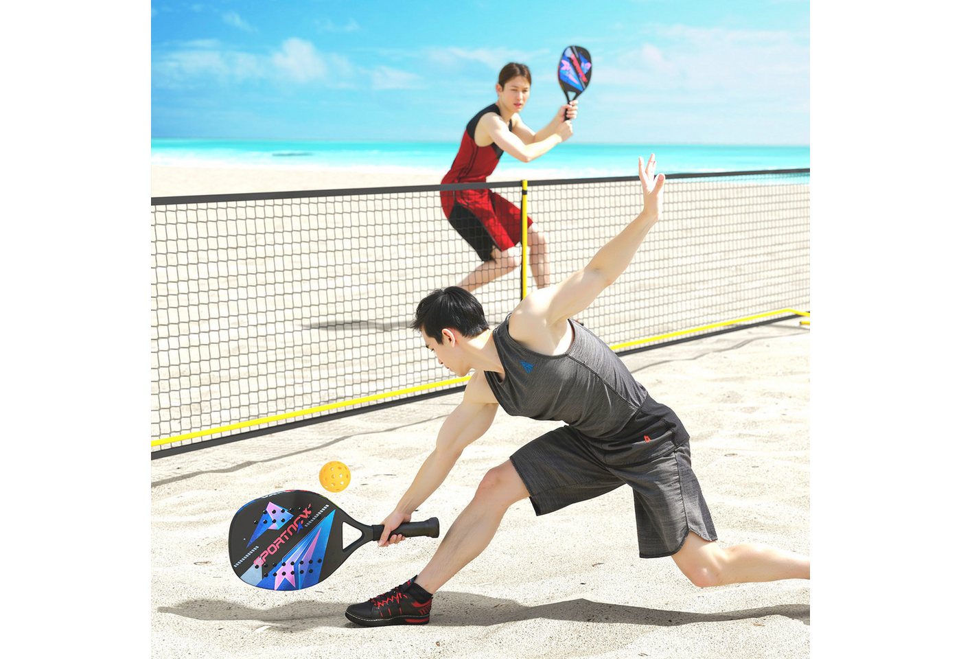 SPORTNOW Tennisschläger Beach-Tennis-Schläger, (mit EVA-Memory-Foam-Kern, 2-tlg., Umhängetasche und rutschfestem Griff), Schwarz
