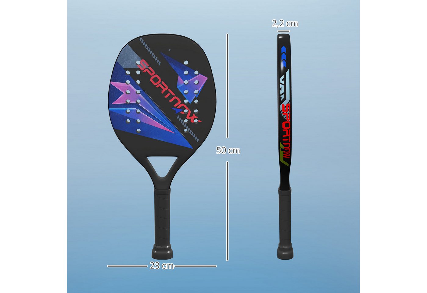 SPORTNOW Tennisschläger Beach-Tennis-Schläger, (mit EVA-Memory-Foam-Kern, 2-tlg., Umhängetasche und rutschfestem Griff), Schwarz Bild 4