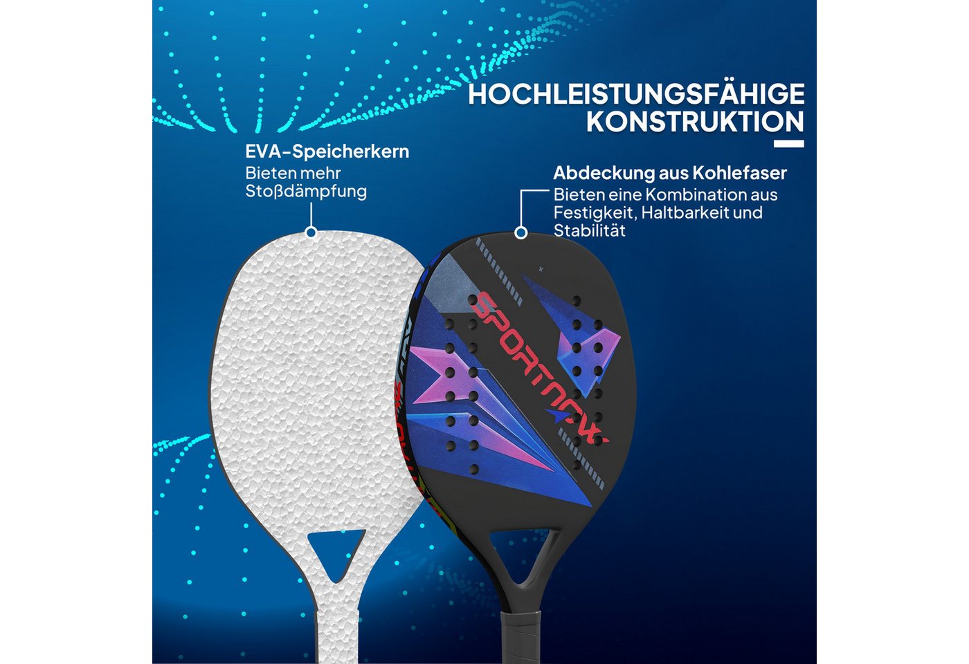 SPORTNOW Tennisschläger Beach-Tennis-Schläger, (mit EVA-Memory-Foam-Kern, 2-tlg., Umhängetasche und rutschfestem Griff), Schwarz Bild 5