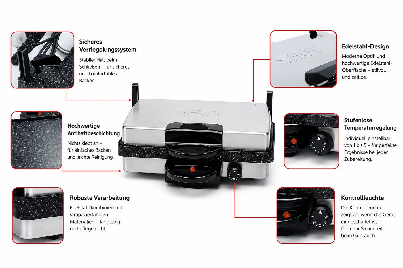 SHOV Kontaktgrill SHOV 2000W Multigrill Kontaktgrill