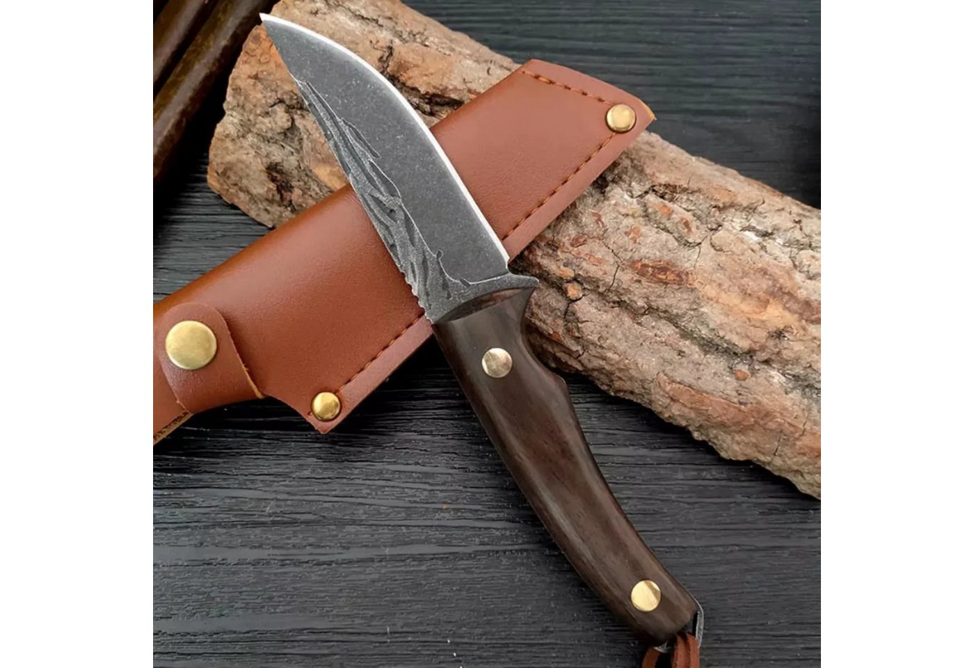 Foxter Universalmesser Jagdmesser 20 cm Edelstahl Outdoor Messer mit Griff und Scheide, (2-teiliges Messerset: Messer & Scheide, Jagd- und Outdoormesser mit passender Messerscheide), Robustes Jagdmesser mit Edelstahlklinge & Gürtelköcher Bild 2