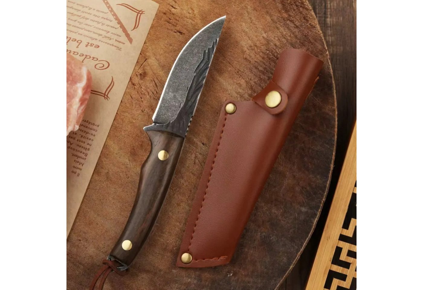 Foxter Universalmesser Jagdmesser 20 cm Edelstahl Outdoor Messer mit Griff und Scheide, (2-teiliges Messerset: Messer & Scheide, Jagd- und Outdoormesser mit passender Messerscheide), Robustes Jagdmesser mit Edelstahlklinge & Gürtelköcher Bild 3