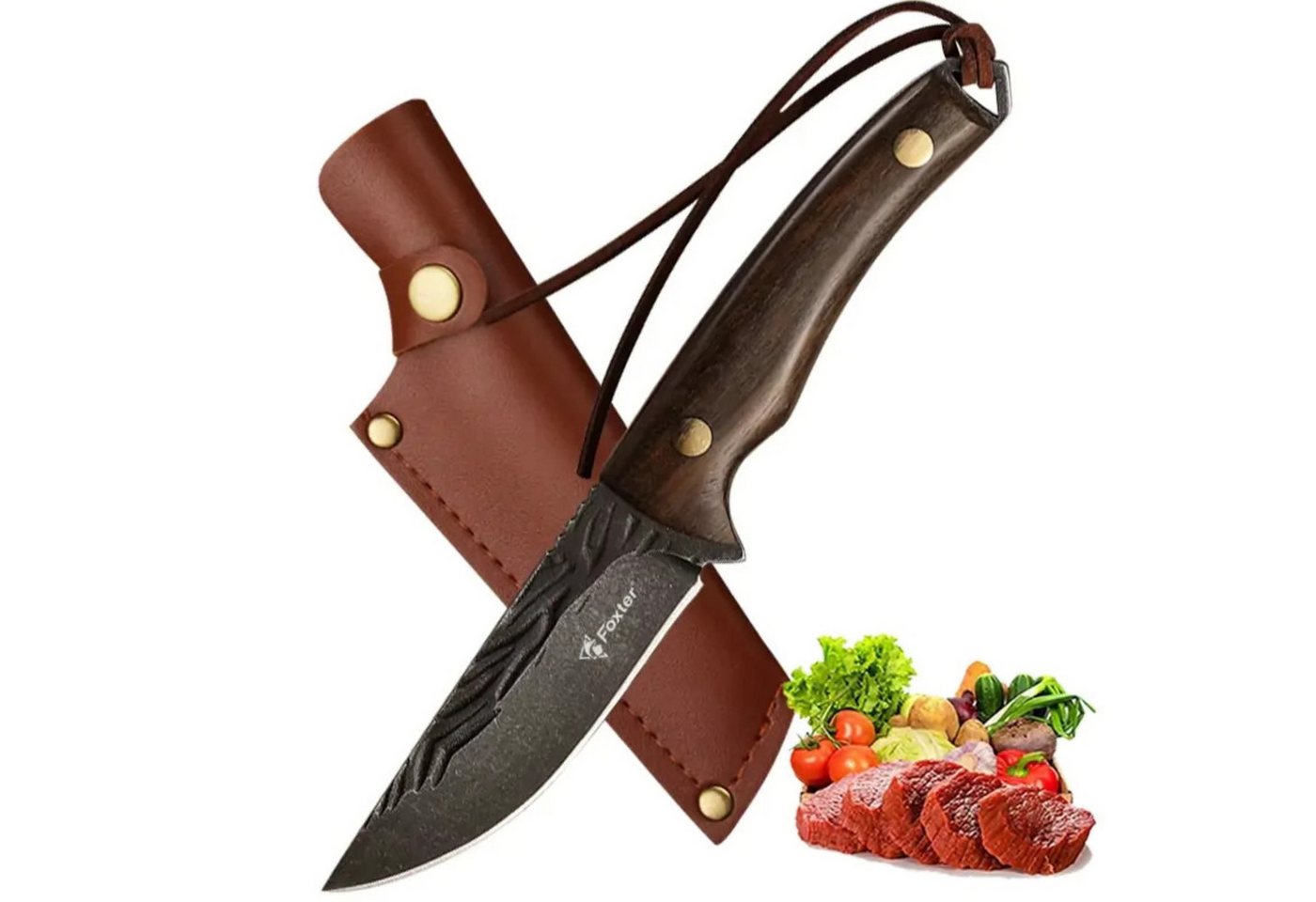 Foxter Universalmesser Jagdmesser 20 cm Edelstahl Outdoor Messer mit Griff und Scheide, (2-teiliges Messerset: Messer & Scheide, Jagd- und Outdoormesser mit passender Messerscheide), Robustes Jagdmesser mit Edelstahlklinge & Gürtelköcher Bild 5