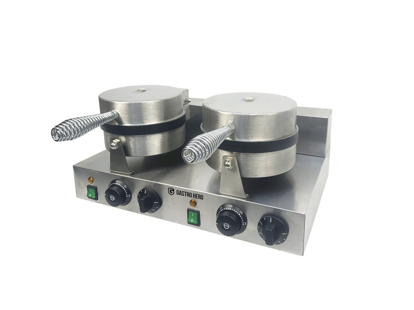 GastroHero 2-in-1-Kombi-Waffeleisen Doppel Waffeleisen rund 2x Ø18 cm Gastro Waffelgerät, 2600 W