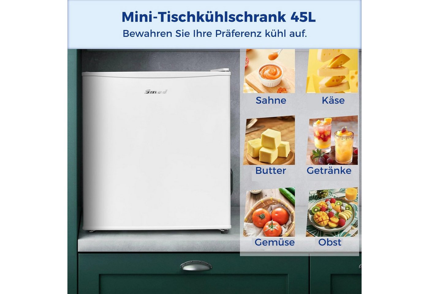 Smad Table Top Kühlschrank DSF-48D6E, 51 cm hoch, 45 cm breit, 6-stufigem Thermostat Kühlfach, 39 dB, für Schlafzimmer/Büro Bild 2
